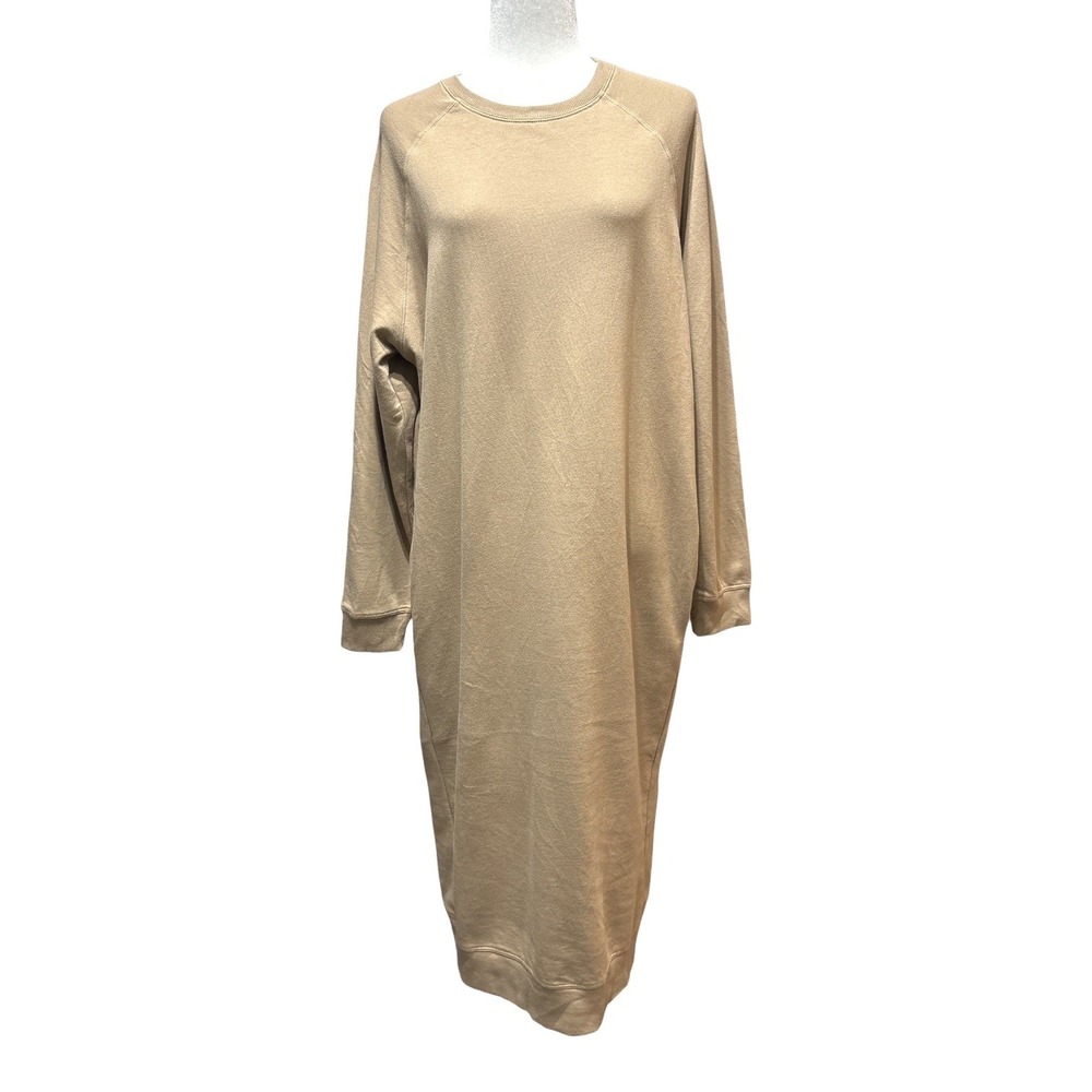 NWT Paper Label Pima Cotton Fleece Sweatshirt Dress Tan Sahara Large